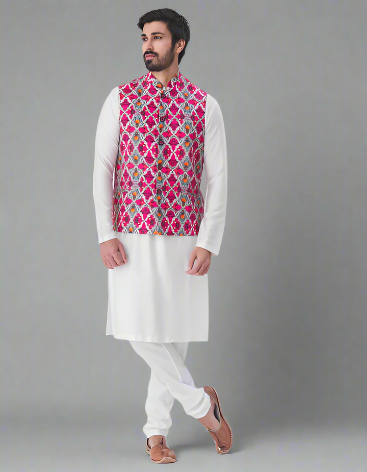 White Kurta Pajama with Vibrant Jacket | Perfect for Festive Occasions