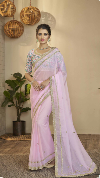 Exquisite Baby Pink Organza Saree with Baby Pink Blouse | A Captivating Traditional Ensemble