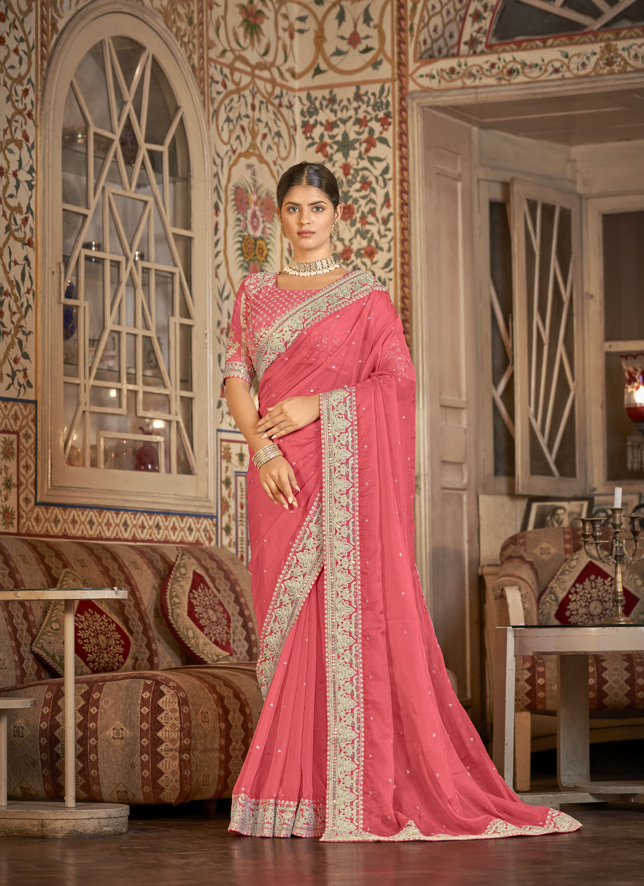 Elegant Organza Saree with Dori & Sequins Embroidery | Wedding & Festive Wear