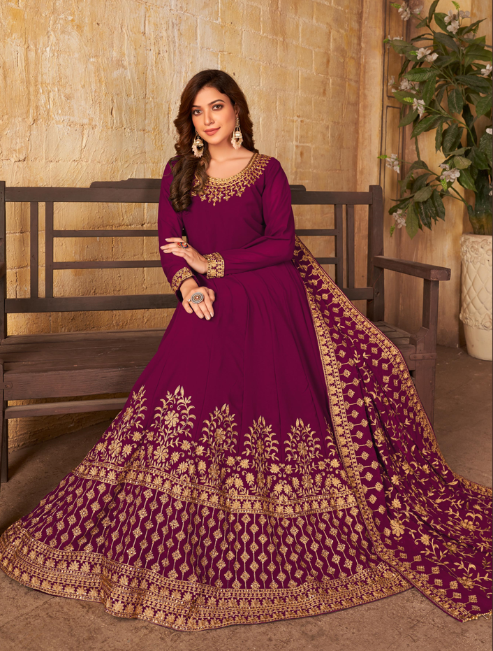 Designer Anarkali Suit | Embroidered Faux Georgette with Dupatta and Santoon Bottom