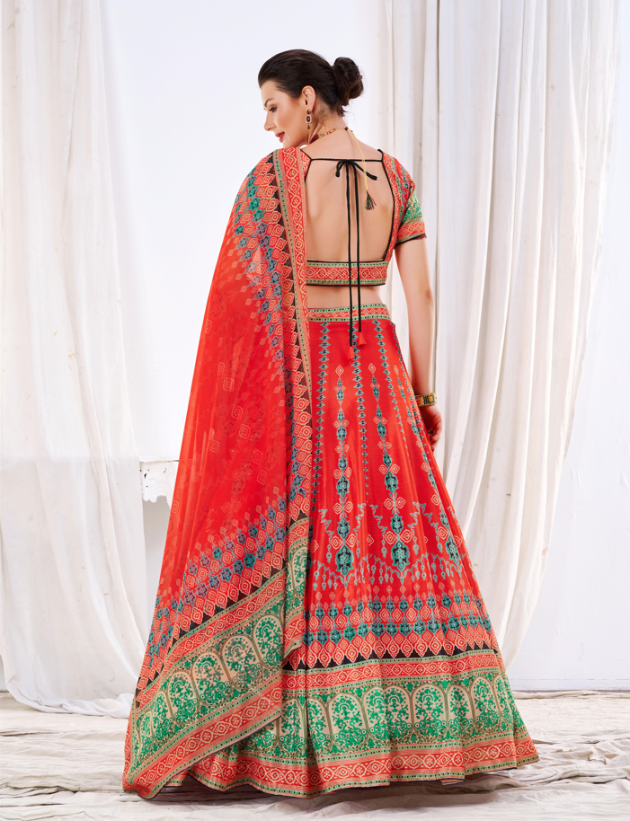 Gorgeous Red Chinon Lehenga with Red Dupatta | A Graceful Addition to Your Wardrobe