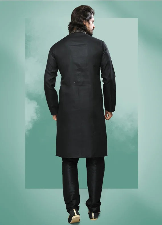 Exclusive Black Cotton Silk Premium Kurta Pajama | A Must-Have for Exclusive Festive Wardrobes