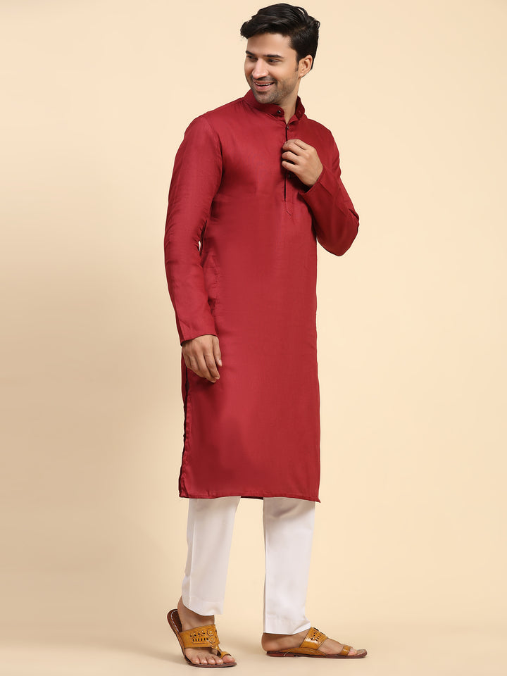 Stylish maroon ethnic kurta pajama set for men, crafted from premium cotton.