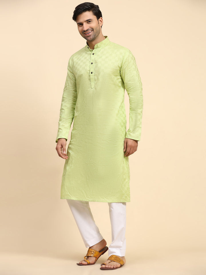 Pure cotton Rawayi kurta pajama set with cream art silk pajama