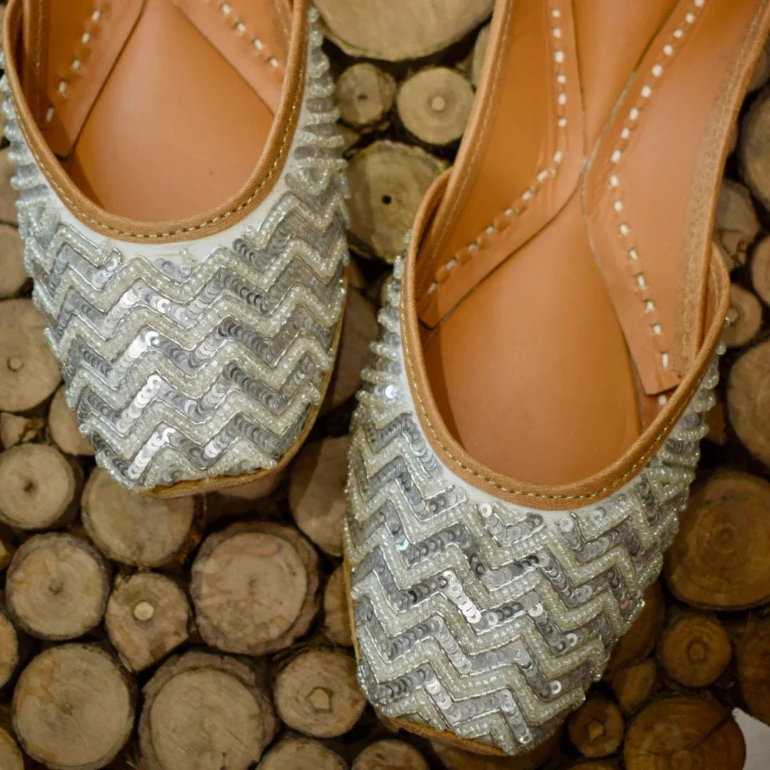 Glamorous Silver Jutti | Sequined Perfection with Cushioned Comfort