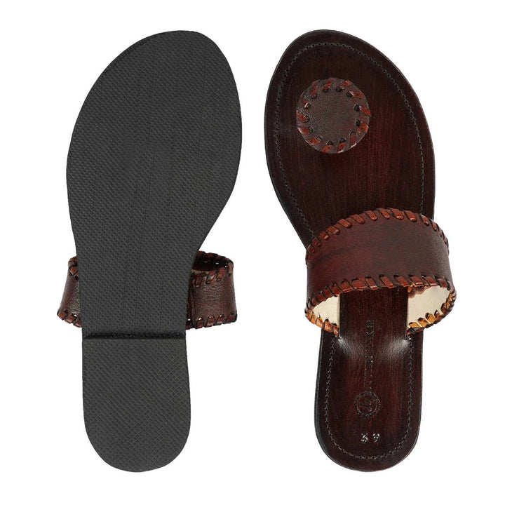 Brown Leather Kolhapuri | Handcrafted Ethnic Sandals with Cushion Comfort