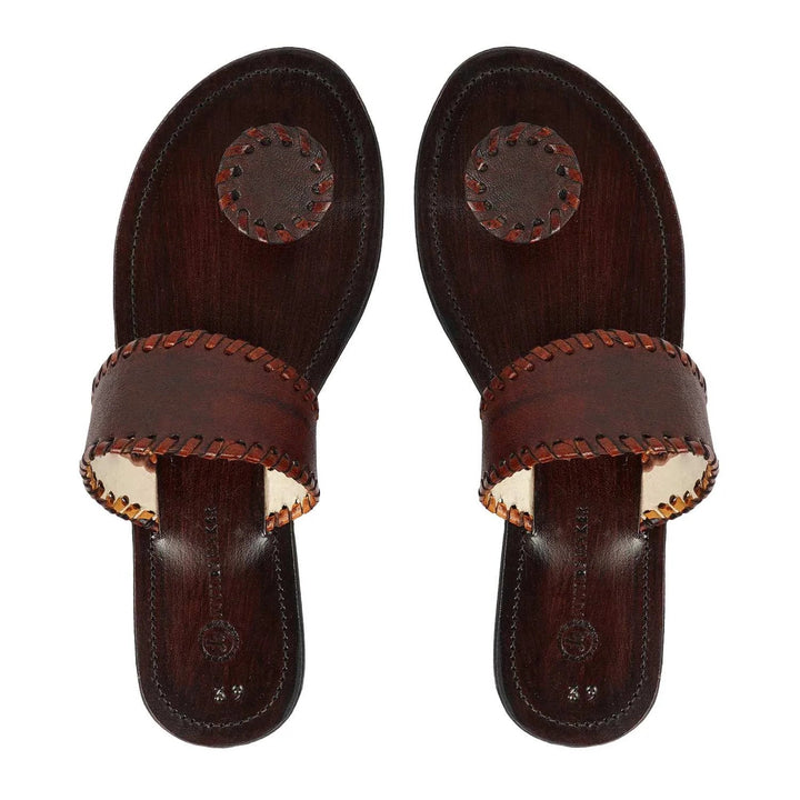 Brown Leather Kolhapuri | Handcrafted Ethnic Sandals with Cushion Comfort