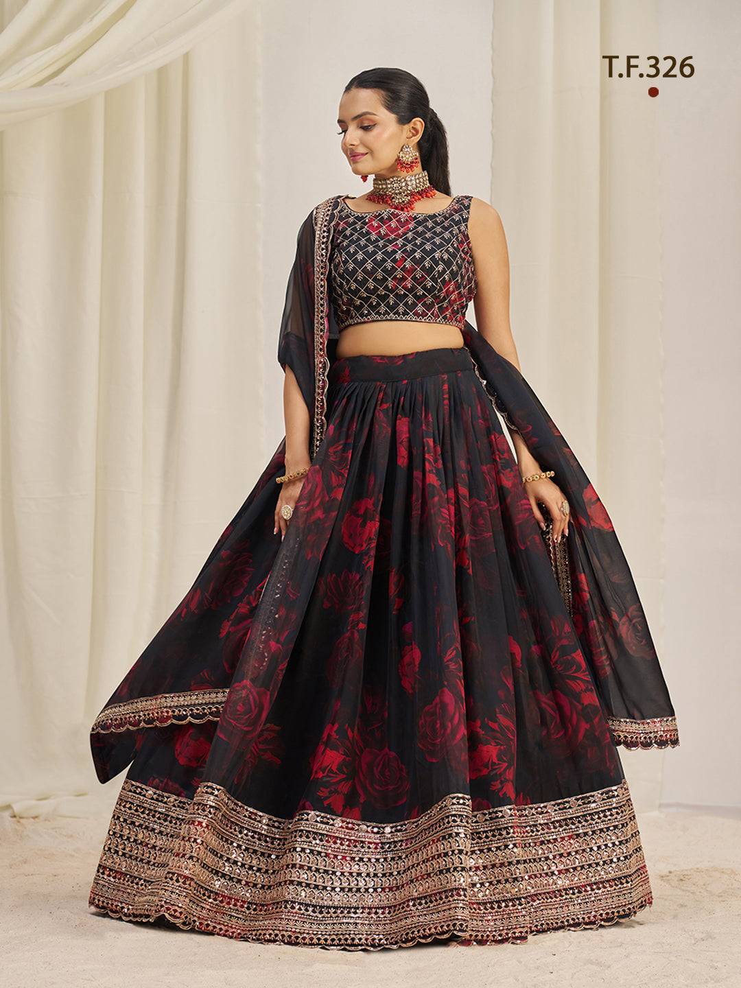 Women Floral Print Flared Lehenga Choli | Semi-Stitch with Dupatta