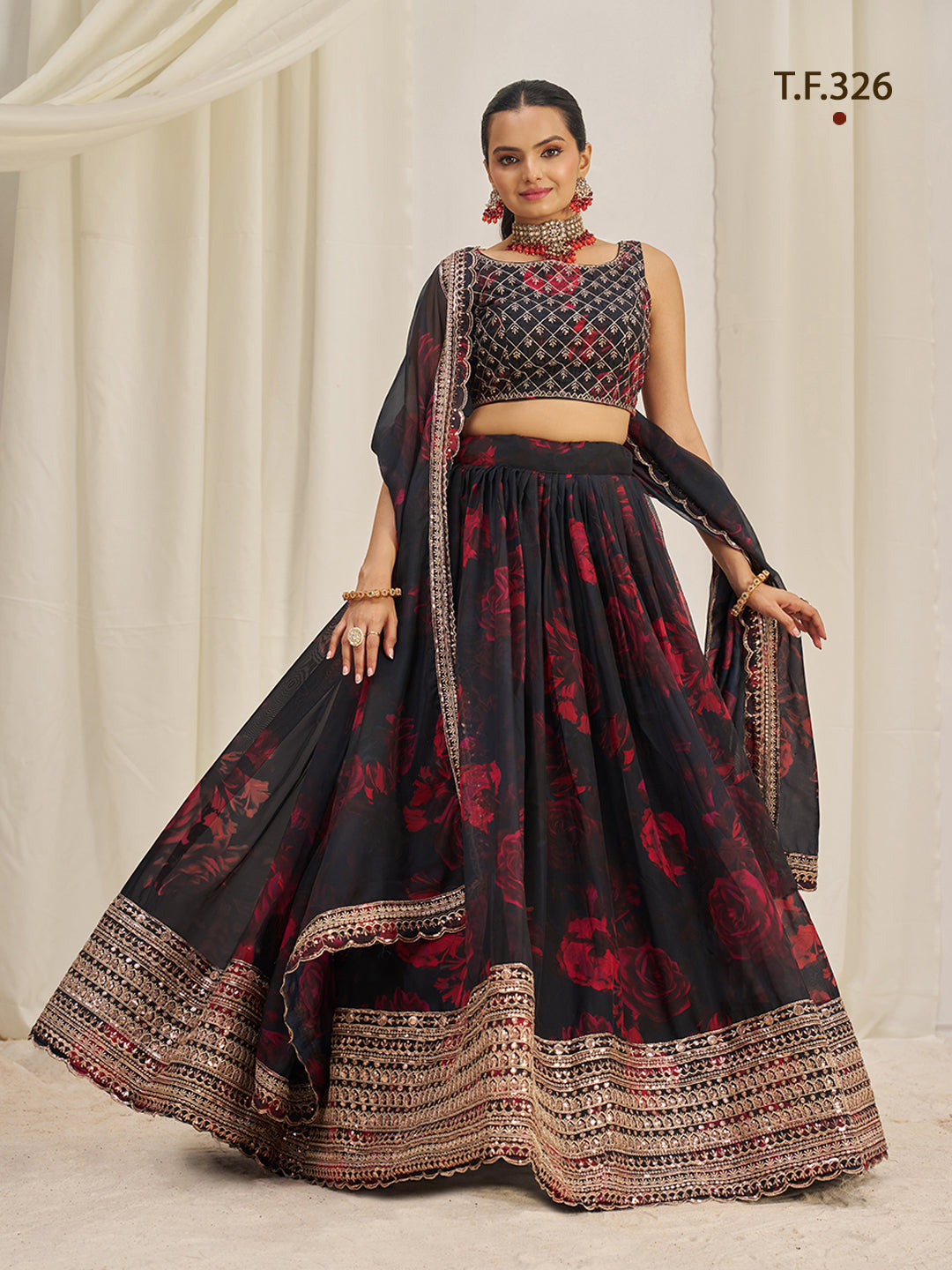 Women Floral Print Flared Lehenga Choli | Semi-Stitch with Dupatta