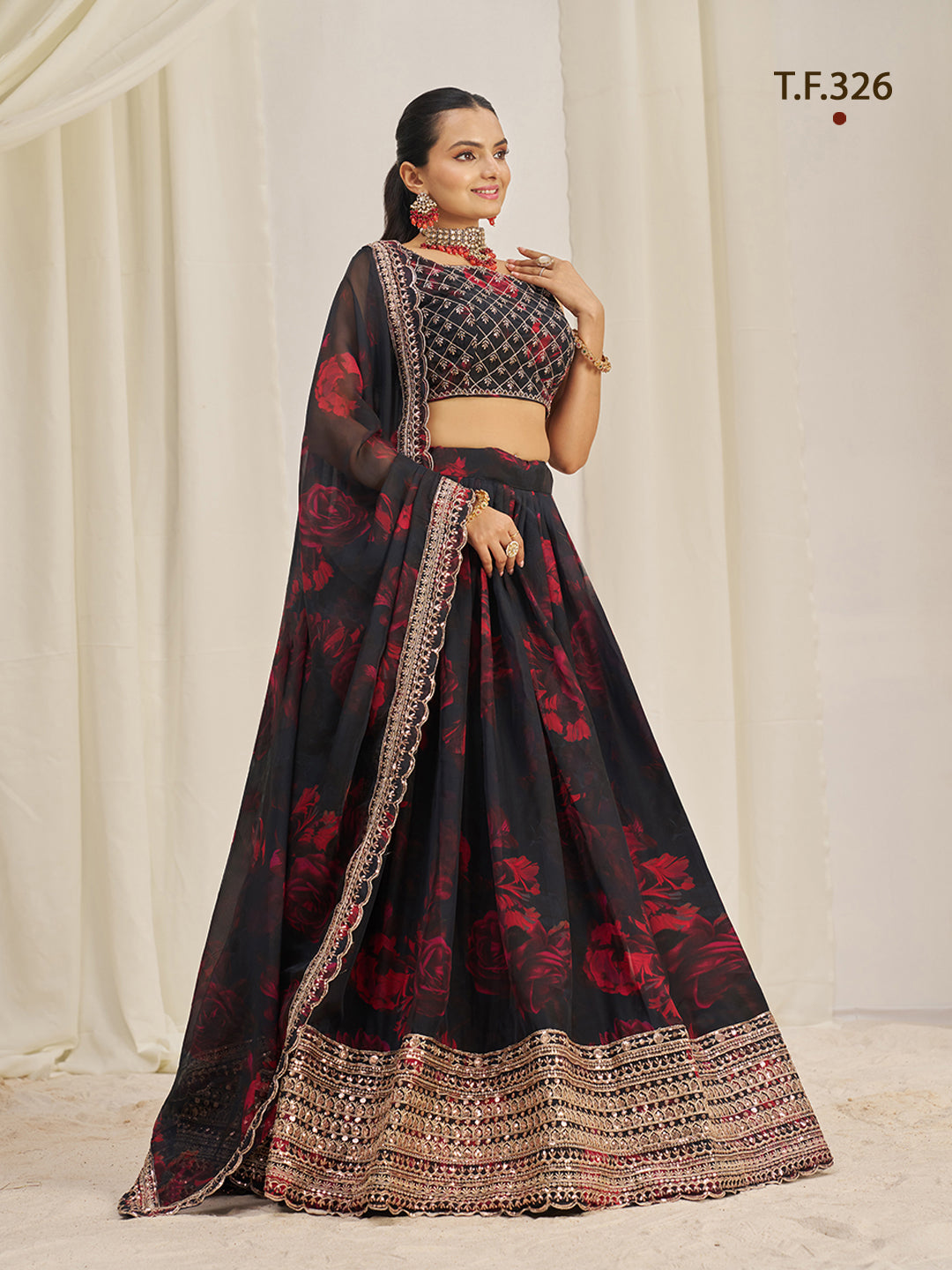 Women Floral Print Flared Lehenga Choli | Semi-Stitch with Dupatta