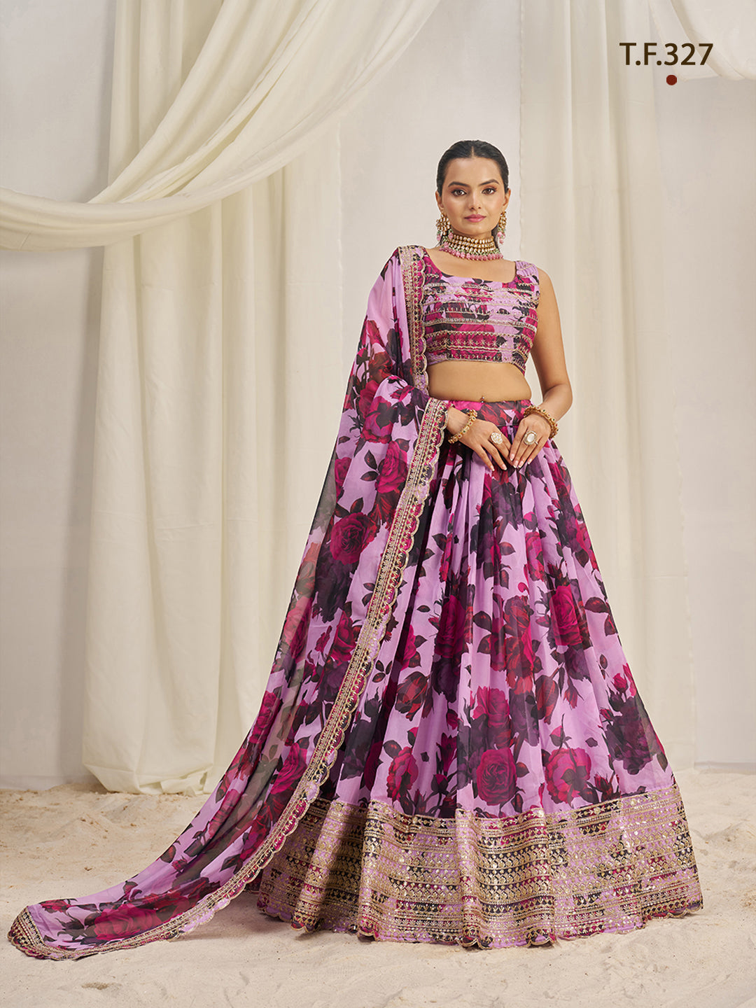 Women Floral Print Flared Lehenga Choli | Semi-Stitch with Dupatta