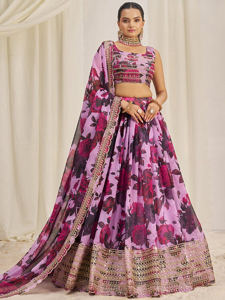 BeautifulÃ‚Â Baby Pink Printed Organza Festival Wear Lehenga Choli