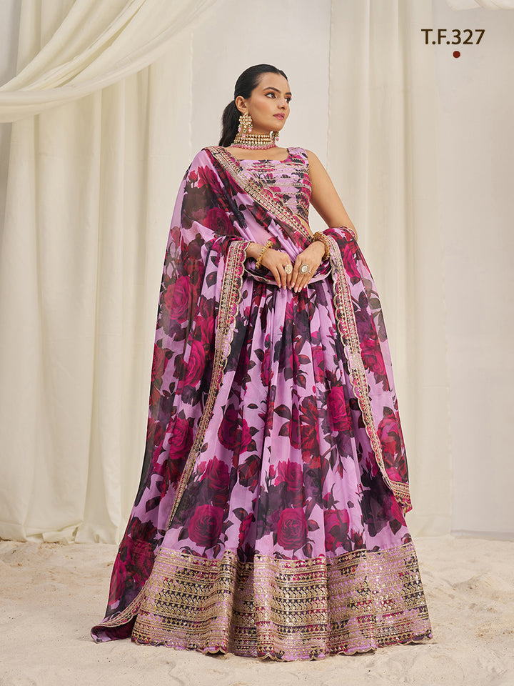 Women Floral Print Flared Lehenga Choli | Semi-Stitch with Dupatta