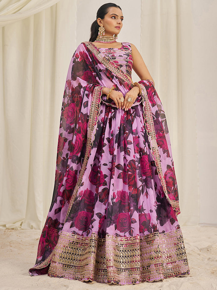 BeautifulÃ‚Â Baby Pink Printed Organza Festival Wear Lehenga Choli