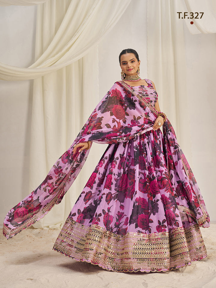 Women Floral Print Flared Lehenga Choli | Semi-Stitch with Dupatta