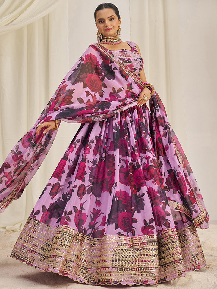 BeautifulÃ‚Â Baby Pink Printed Organza Festival Wear Lehenga Choli