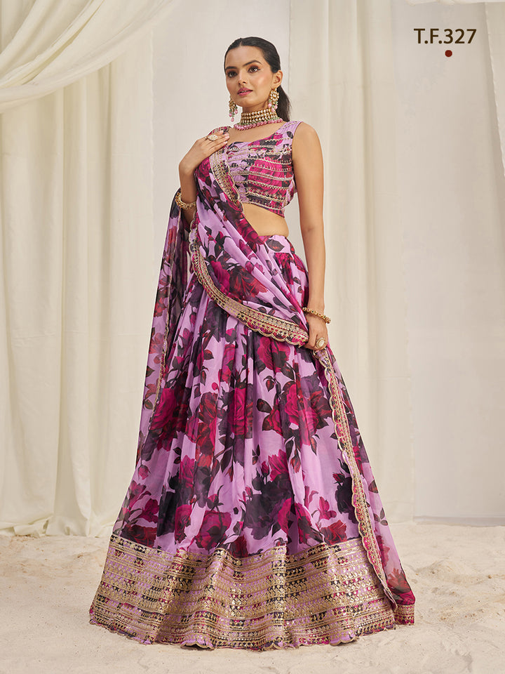 Women Floral Print Flared Lehenga Choli | Semi-Stitch with Dupatta