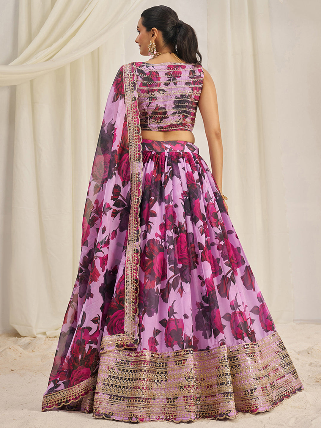 BeautifulÃ‚Â Baby Pink Printed Organza Festival Wear Lehenga Choli