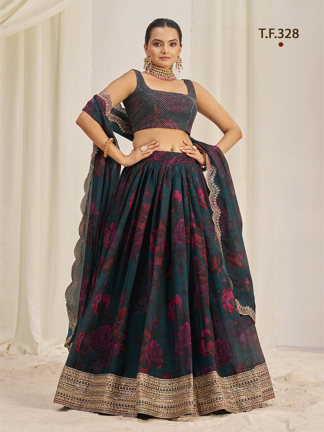 Women Floral Print Flared Lehenga Choli | Semi-Stitch with Dupatta