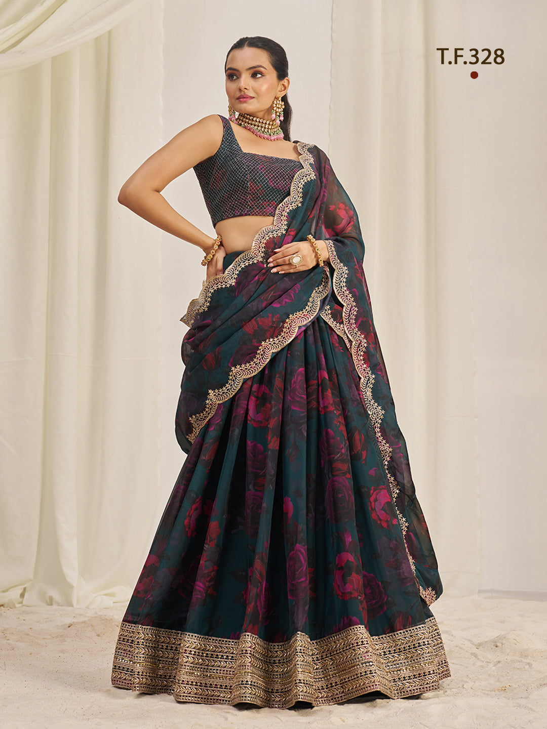 Women Floral Print Flared Lehenga Choli | Semi-Stitch with Dupatta