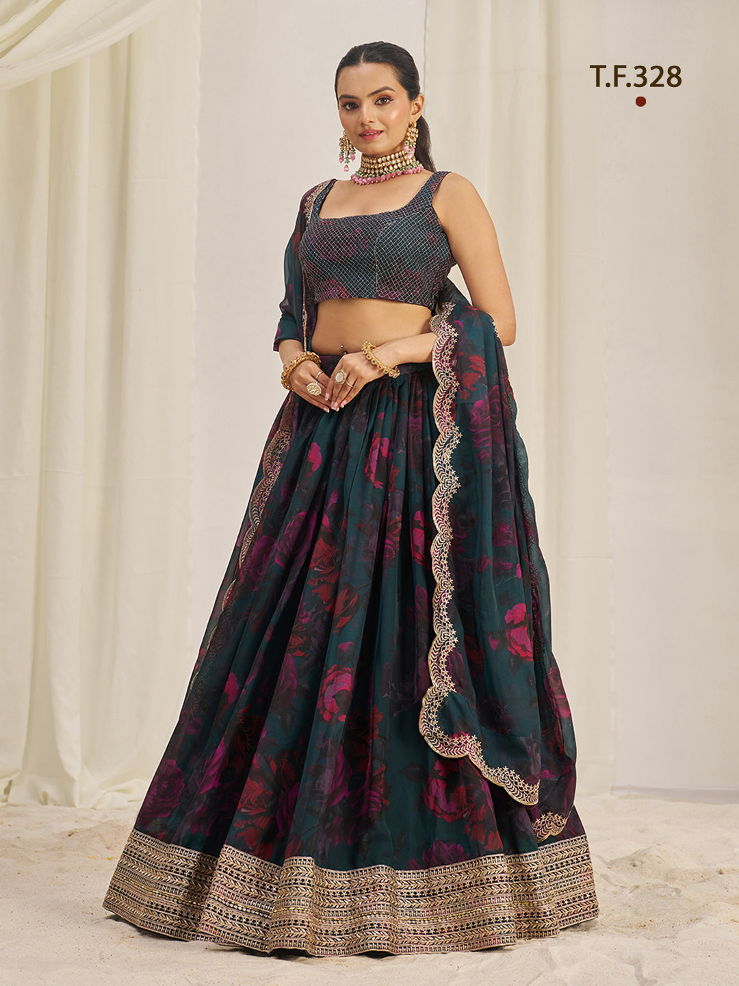 Women Floral Print Flared Lehenga Choli | Semi-Stitch with Dupatta