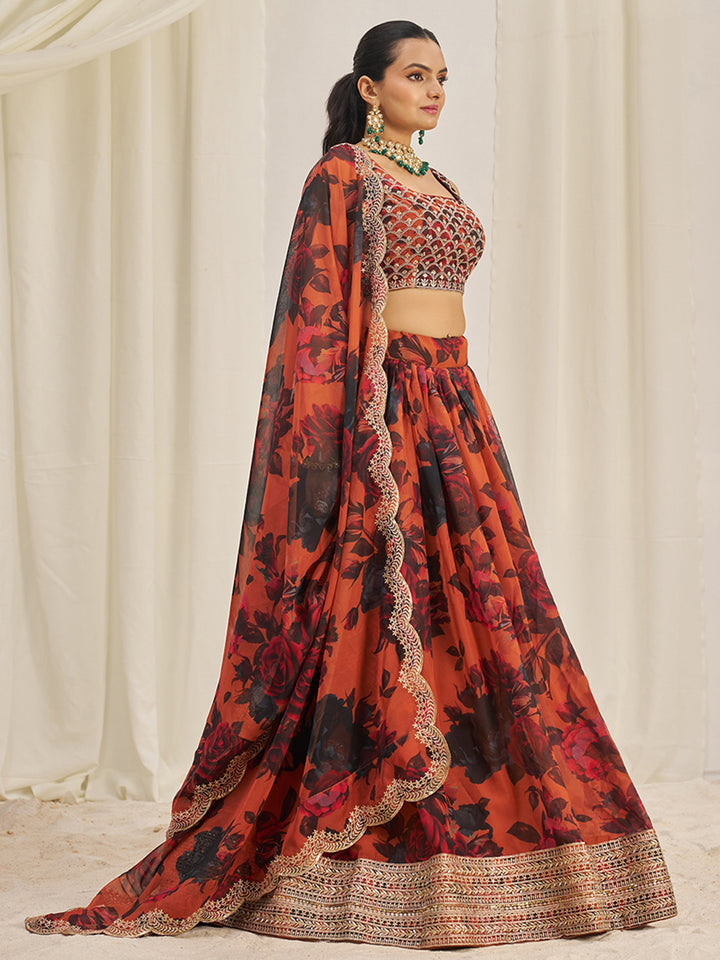 PrettyÃ‚Â Orange Sequins Organza Engagement Wear Lehenga Choli