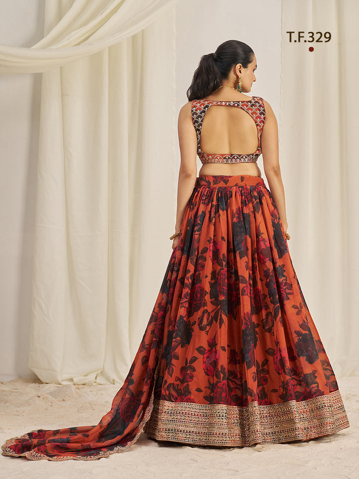 Women Floral Print Flared Lehenga Choli | Semi-Stitch with Dupatta