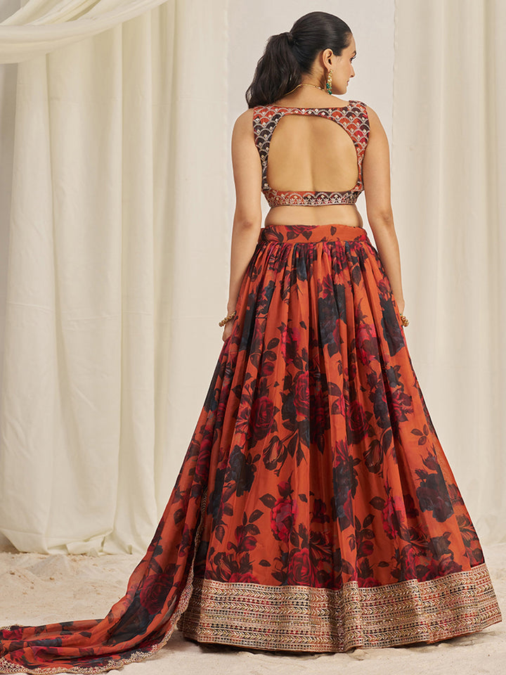 PrettyÃ‚Â Orange Sequins Organza Engagement Wear Lehenga Choli