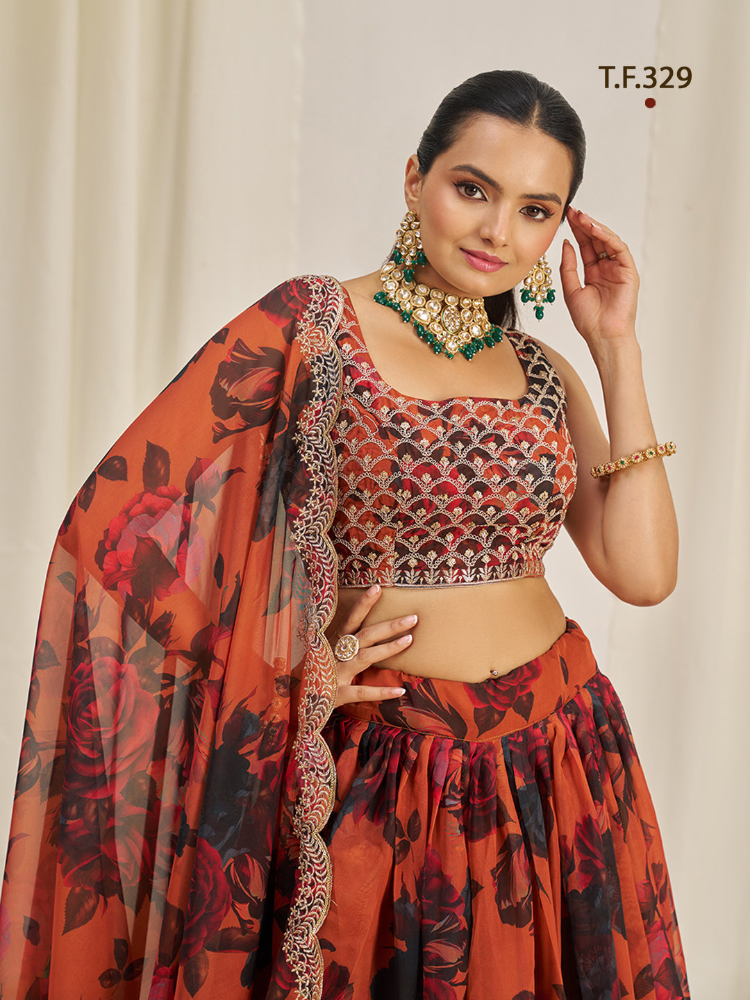 Women Floral Print Flared Lehenga Choli | Semi-Stitch with Dupatta