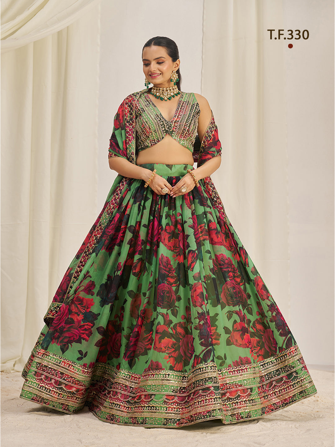 Women Floral Print Flared Lehenga Choli | Semi-Stitch with Dupatta