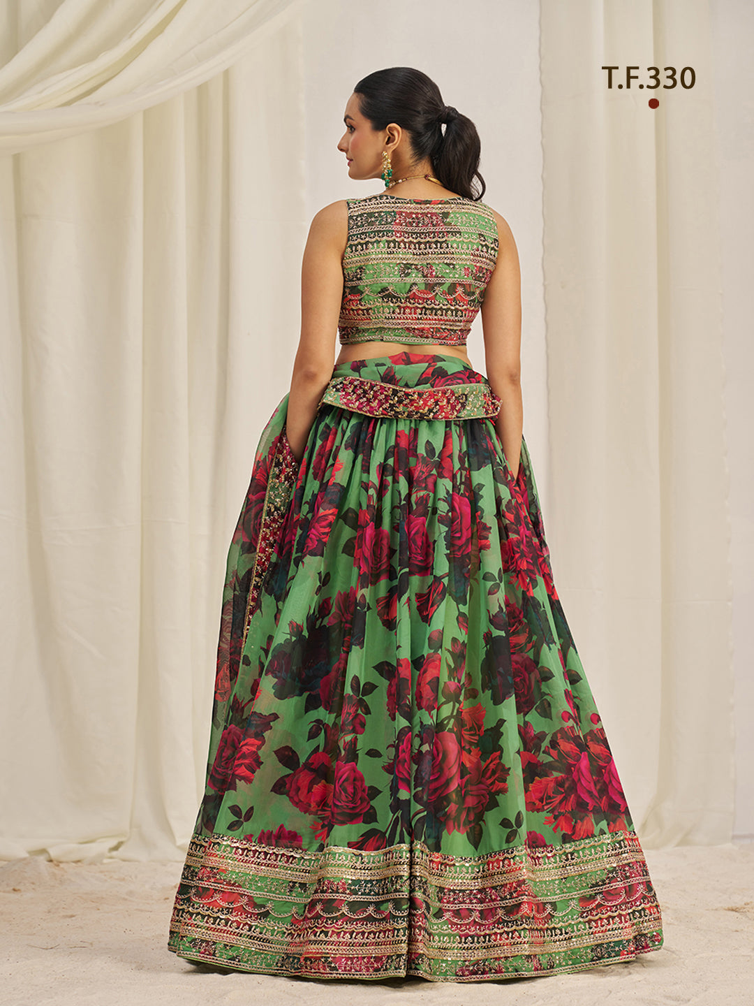 Women Floral Print Flared Lehenga Choli | Semi-Stitch with Dupatta