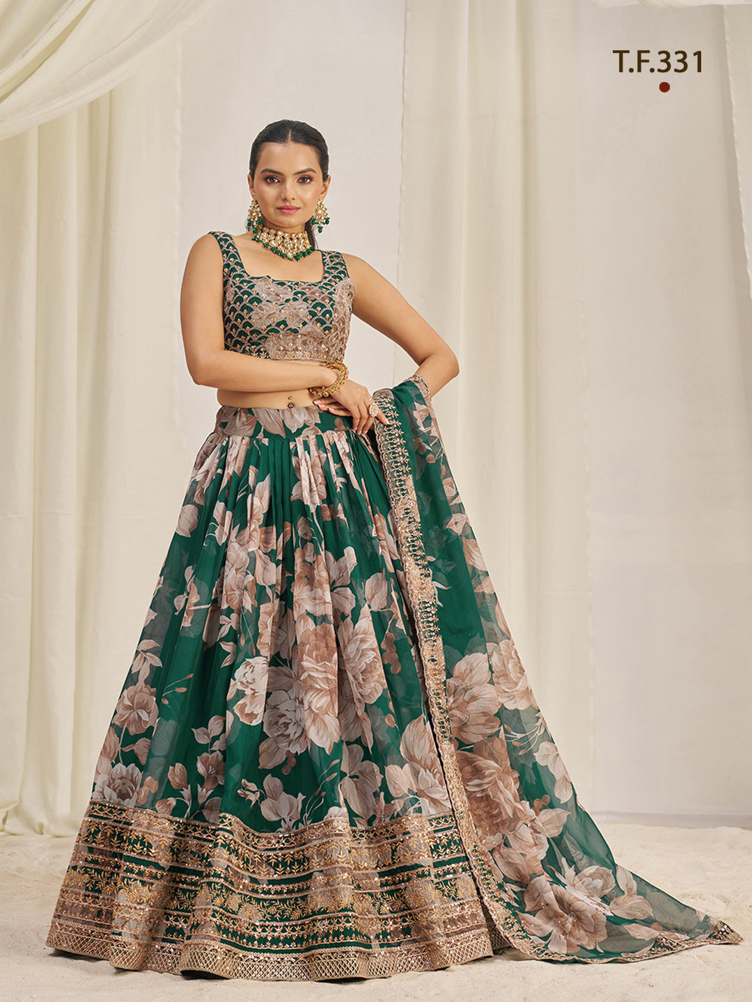 Women Floral Print Flared Lehenga Choli | Semi-Stitch with Dupatta