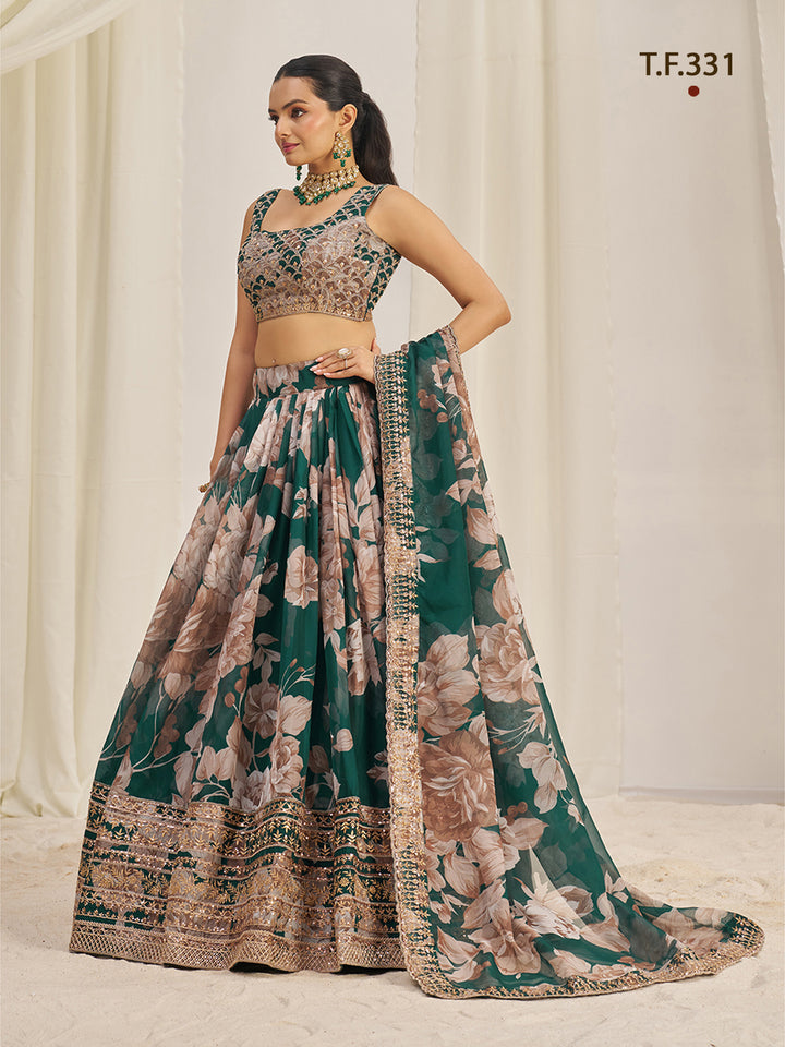 Women Floral Print Flared Lehenga Choli | Semi-Stitch with Dupatta