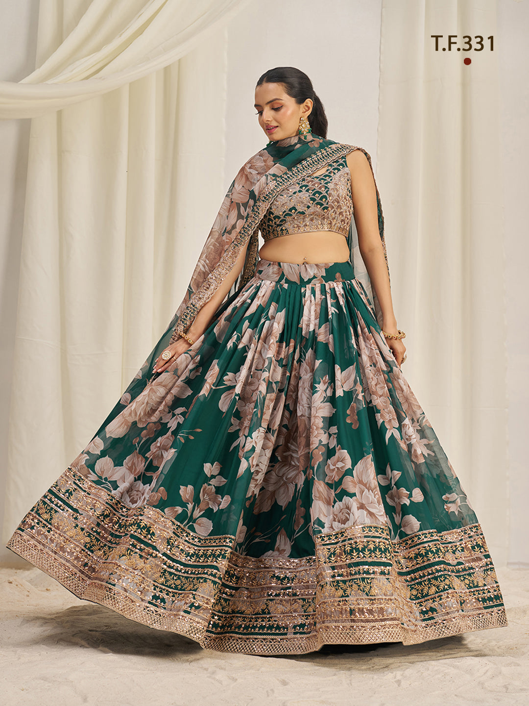 Women Floral Print Flared Lehenga Choli | Semi-Stitch with Dupatta