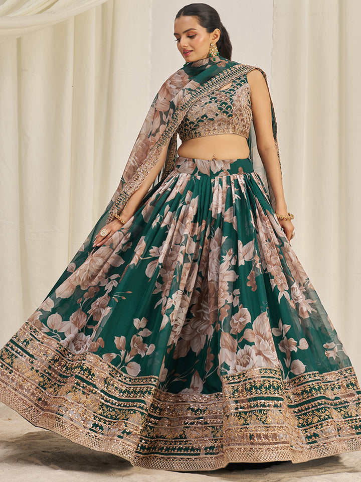 IncredibleÃƒâ€šÃ‚Â Green Sequins Organza Mehendi Wear Lehenga Choli