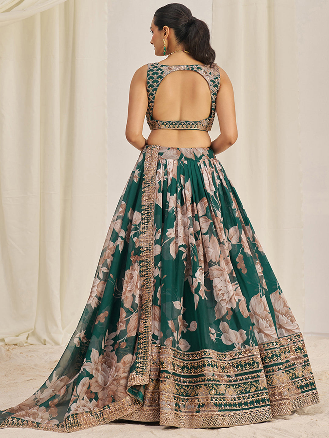 IncredibleÃƒâ€šÃ‚Â Green Sequins Organza Mehendi Wear Lehenga Choli