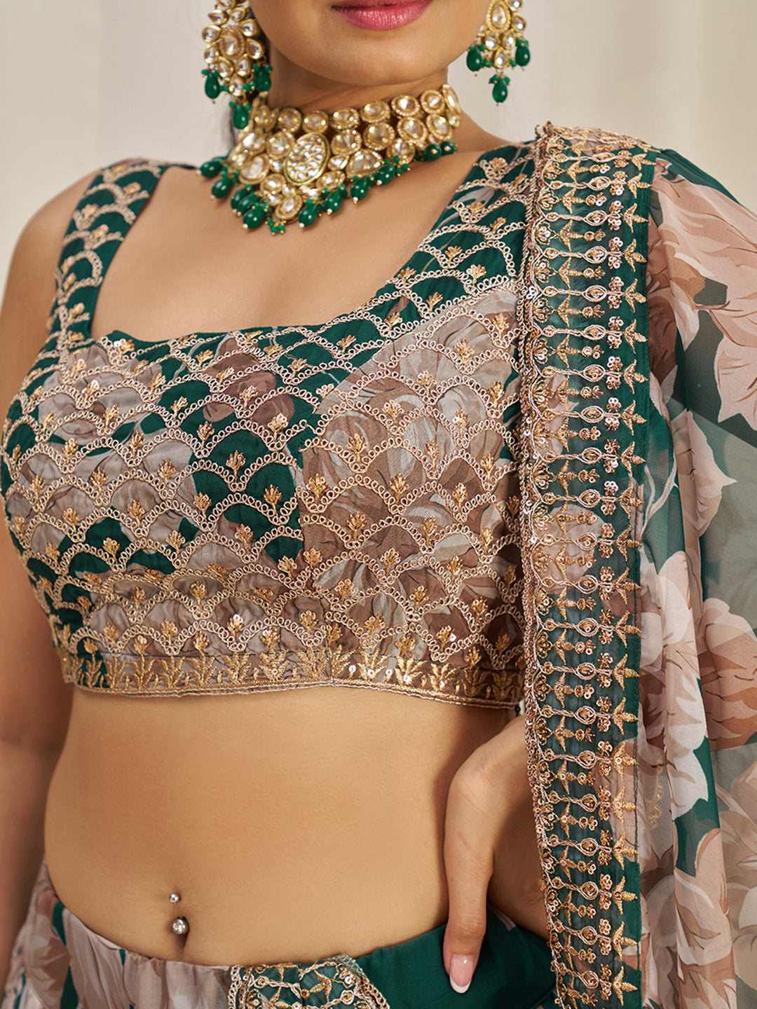 IncredibleÃƒâ€šÃ‚Â Green Sequins Organza Mehendi Wear Lehenga Choli