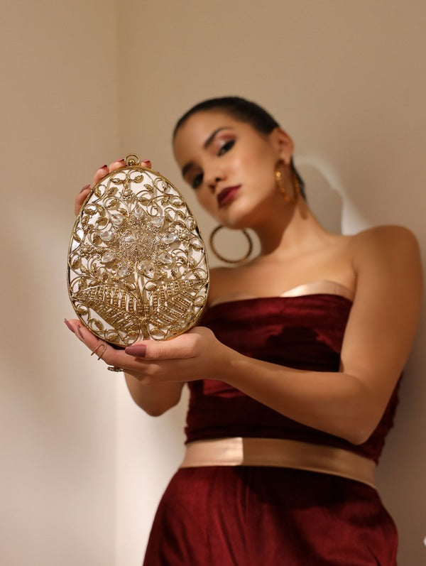 Mia Intricate Brass Clutch | Fashionable Evening Handbag for Women