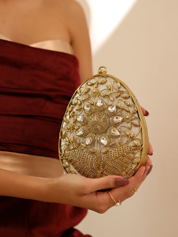 Mia Intricate Brass Clutch | Fashionable Evening Handbag for Women