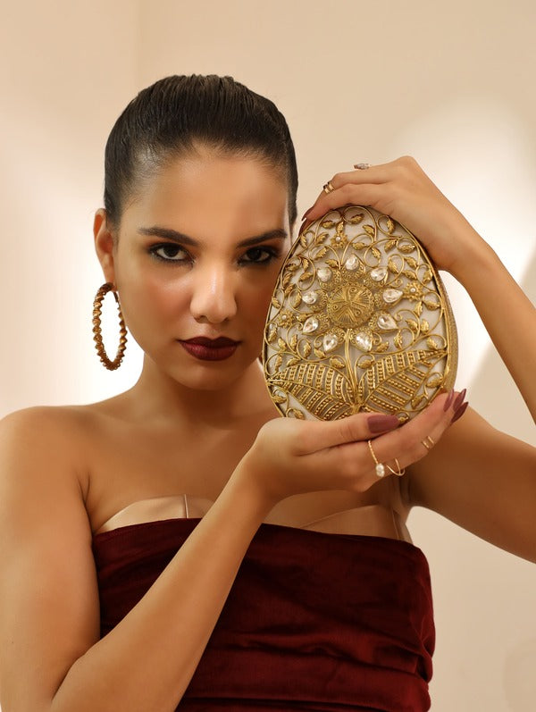 Mia Intricate Brass Clutch | Fashionable Evening Handbag for Women