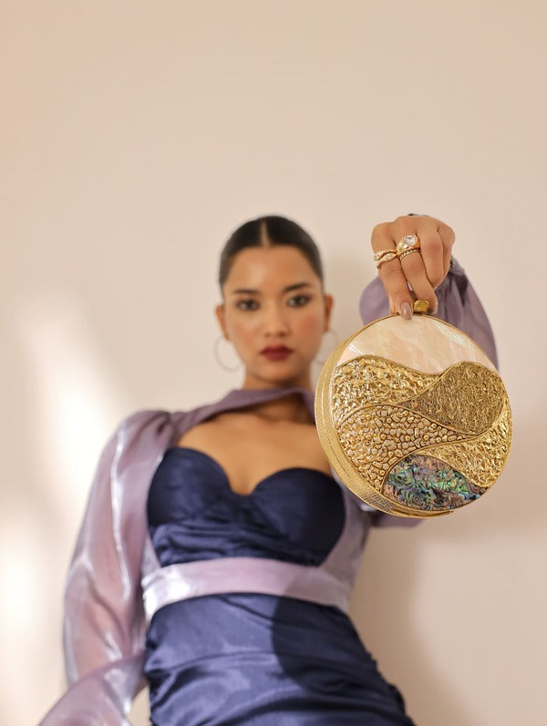 Crescent Round Mother of Pearl Clutch | Fashionable Evening Bag