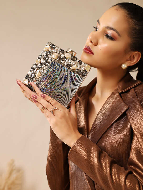 Aqsa Embellished Brass Clutch | Unique Brass Bag for Special Occasions