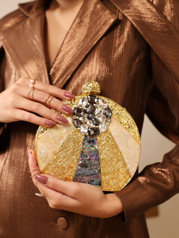 Roma Round Mother of Pearl Clutch | Luxury Embellished Evening Bag