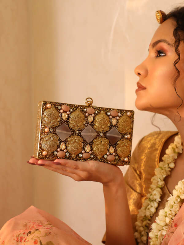 Embellished Brass Clutch | Unique Arya Signature Design