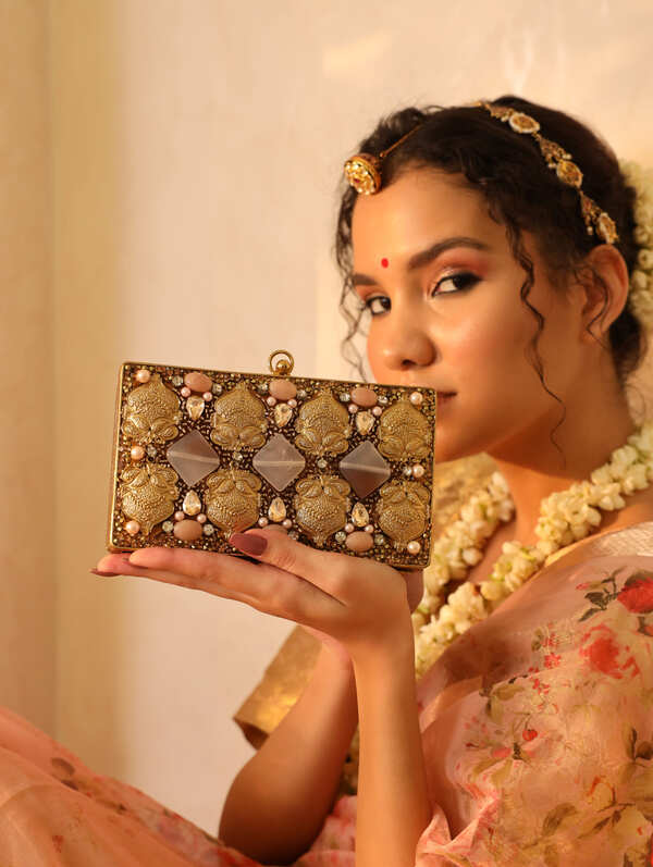 Embellished Brass Clutch | Unique Arya Signature Design