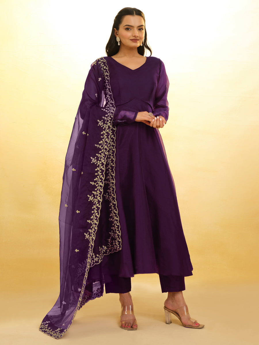 Glamorous Purple Organza Festival Wear Salwar Suit With Dupatta