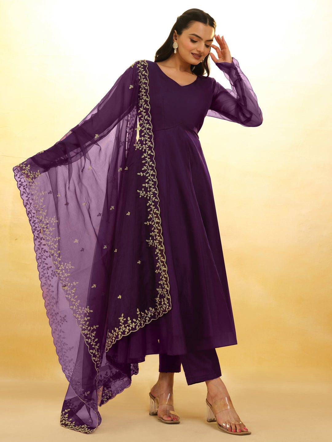 Glamorous Purple Organza Festival Wear Salwar Suit With Dupatta