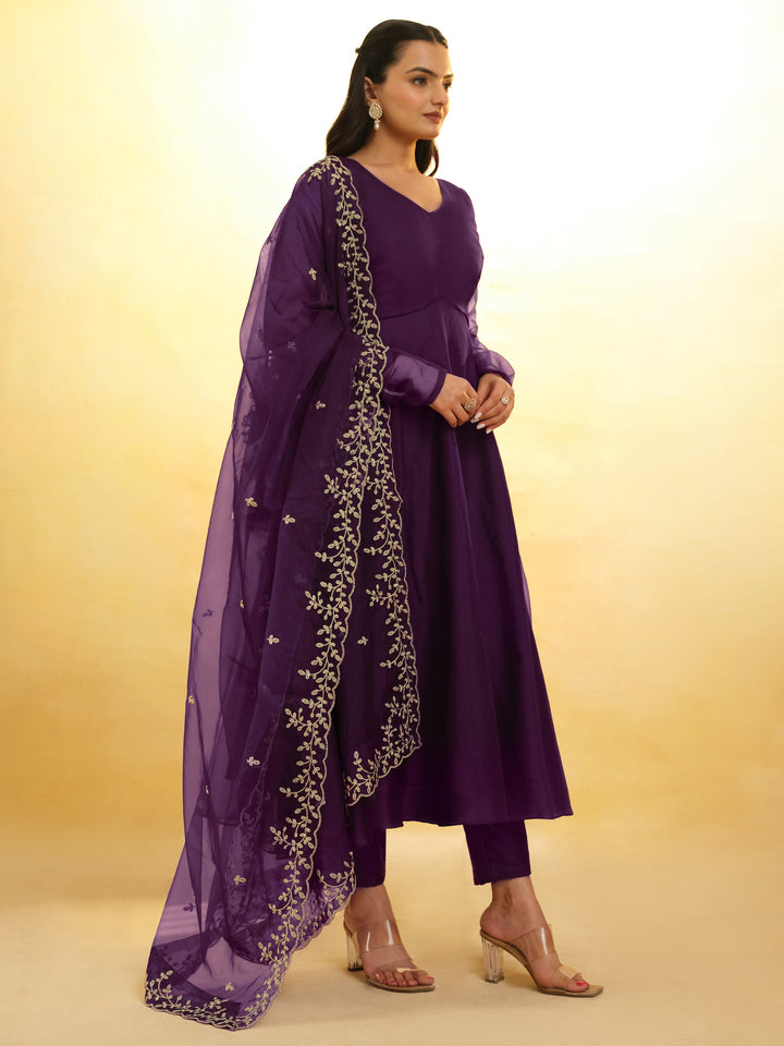 Glamorous Purple Organza Festival Wear Salwar Suit With Dupatta