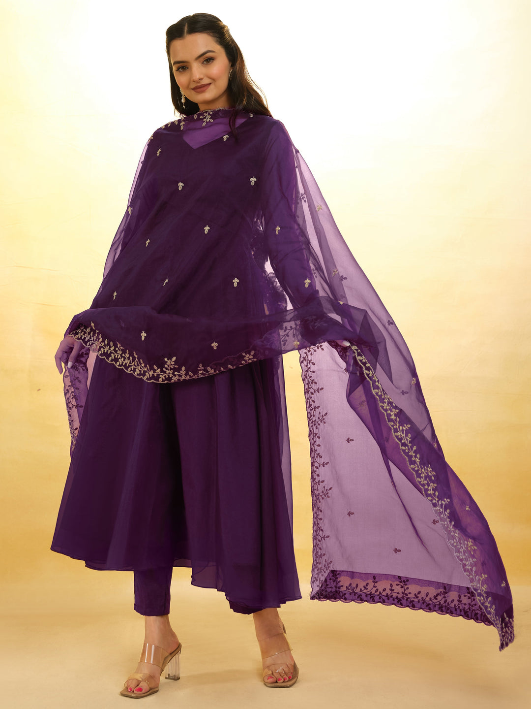 Glamorous Purple Organza Festival Wear Salwar Suit With Dupatta