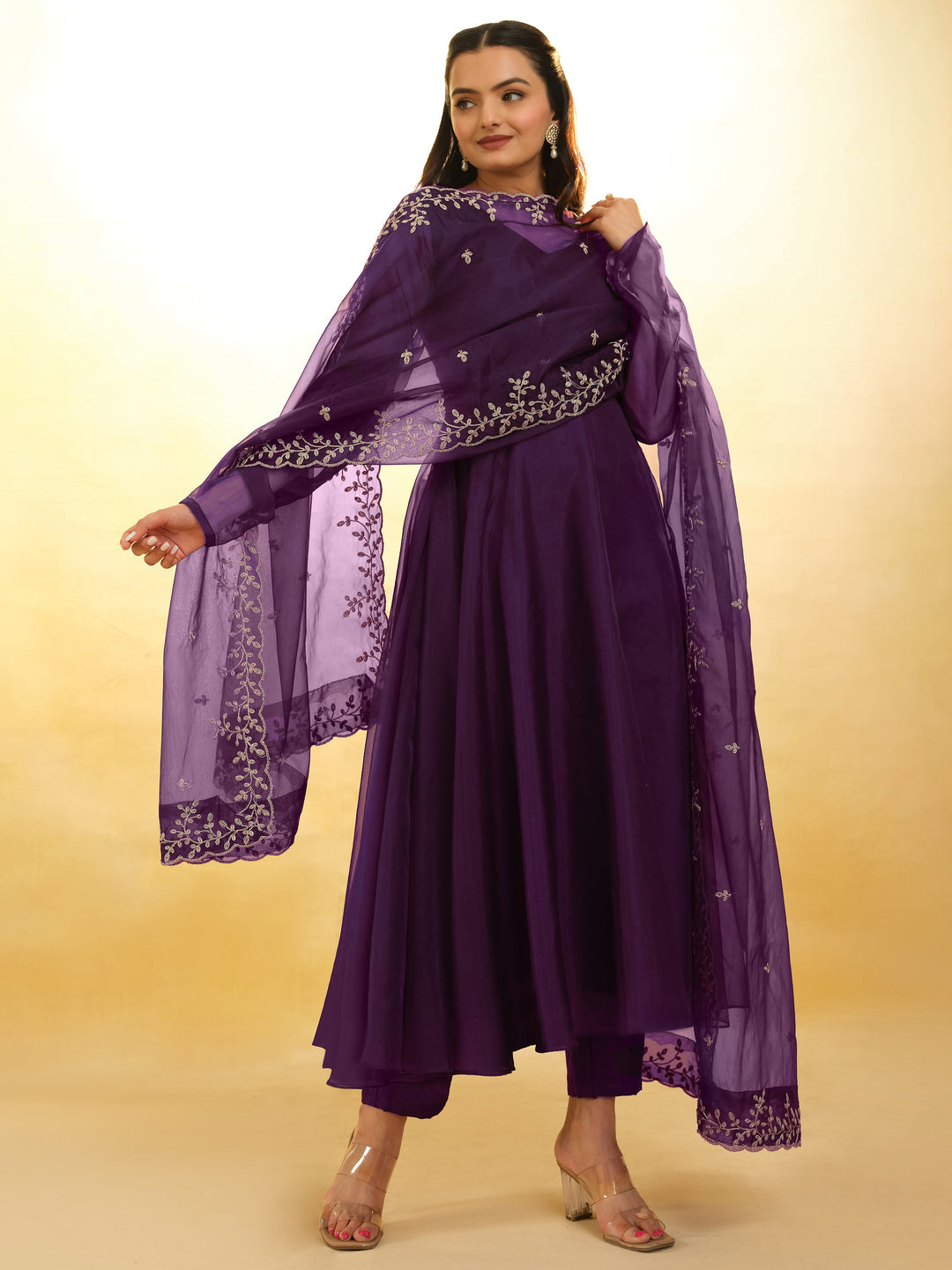 Glamorous Purple Organza Festival Wear Salwar Suit With Dupatta